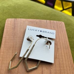 Lucky Brand Gold Tone Drop Hoop Earrings